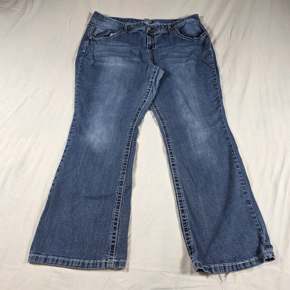 Maurices Women's Plus Size 24 R Bootcut Jeans Medium Wash Flare Distressed Hems
